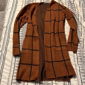 Fortune + Ivy Open Front Long Sweater Plaid